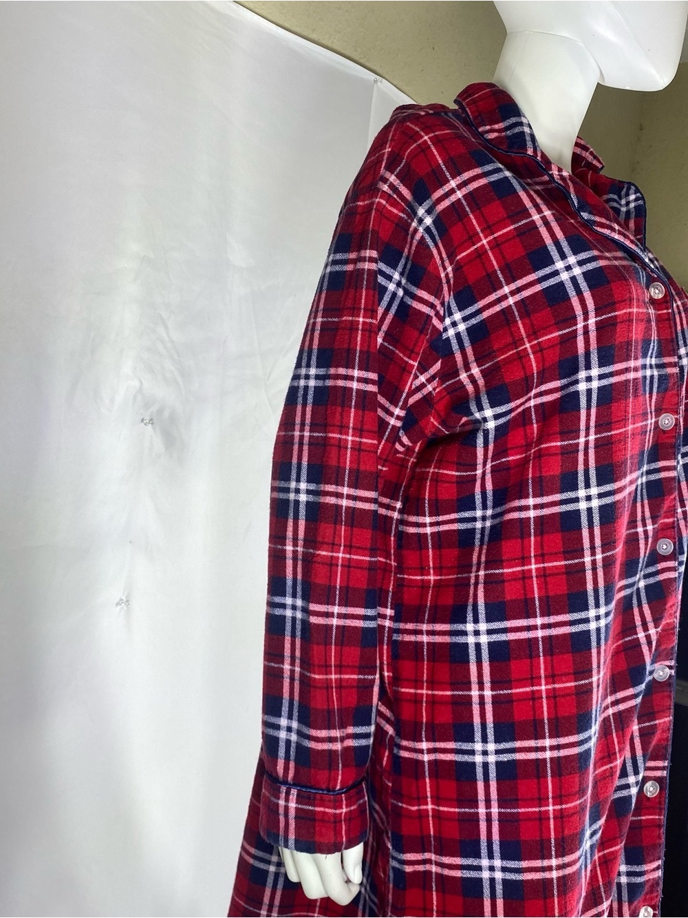 Erxeelo Red Navy Plaid Flannel Nightshirt - Picture 2 of 5